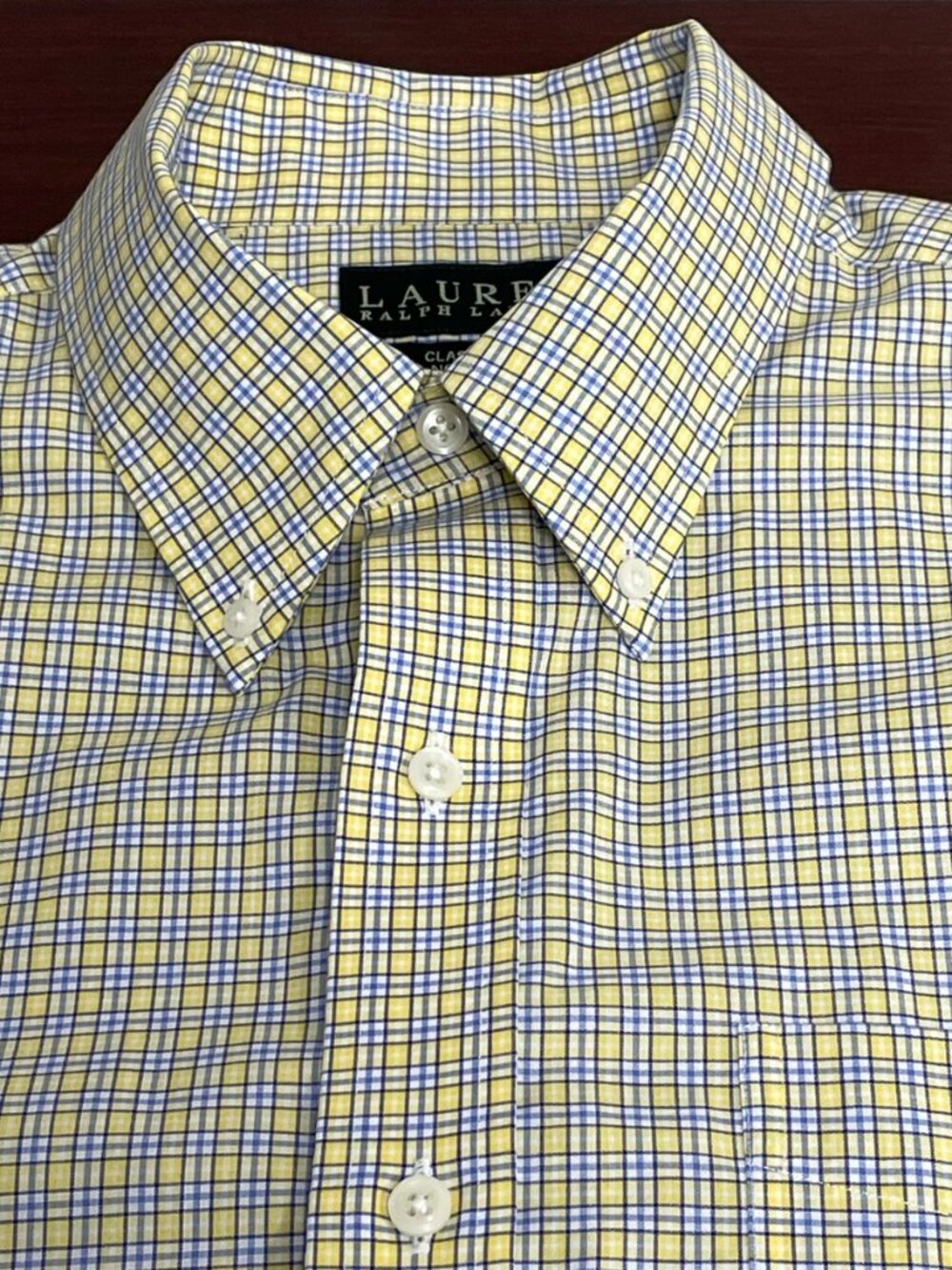 Lauren Ralph Lauren Men's Shirt - Yellow & Blue Check - Size L (16x32/33) - EUC